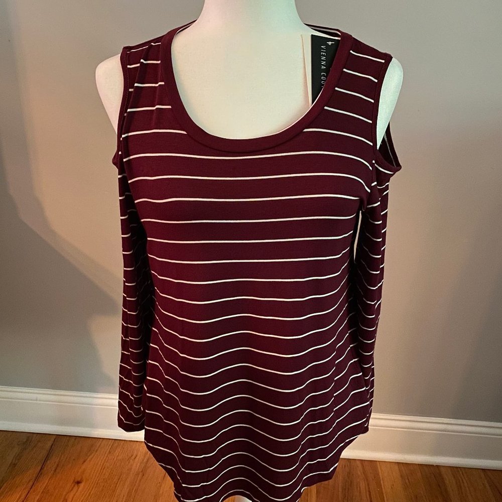 Women's Striped Cold Shoulder Top